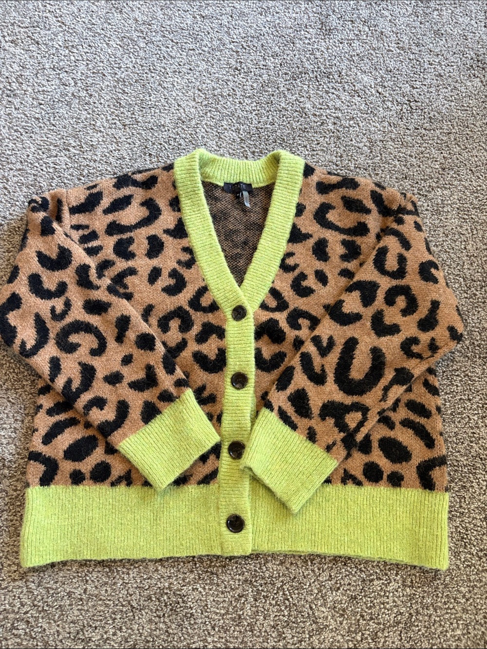 Leopard Print women’s Cardigan with Lime Trim